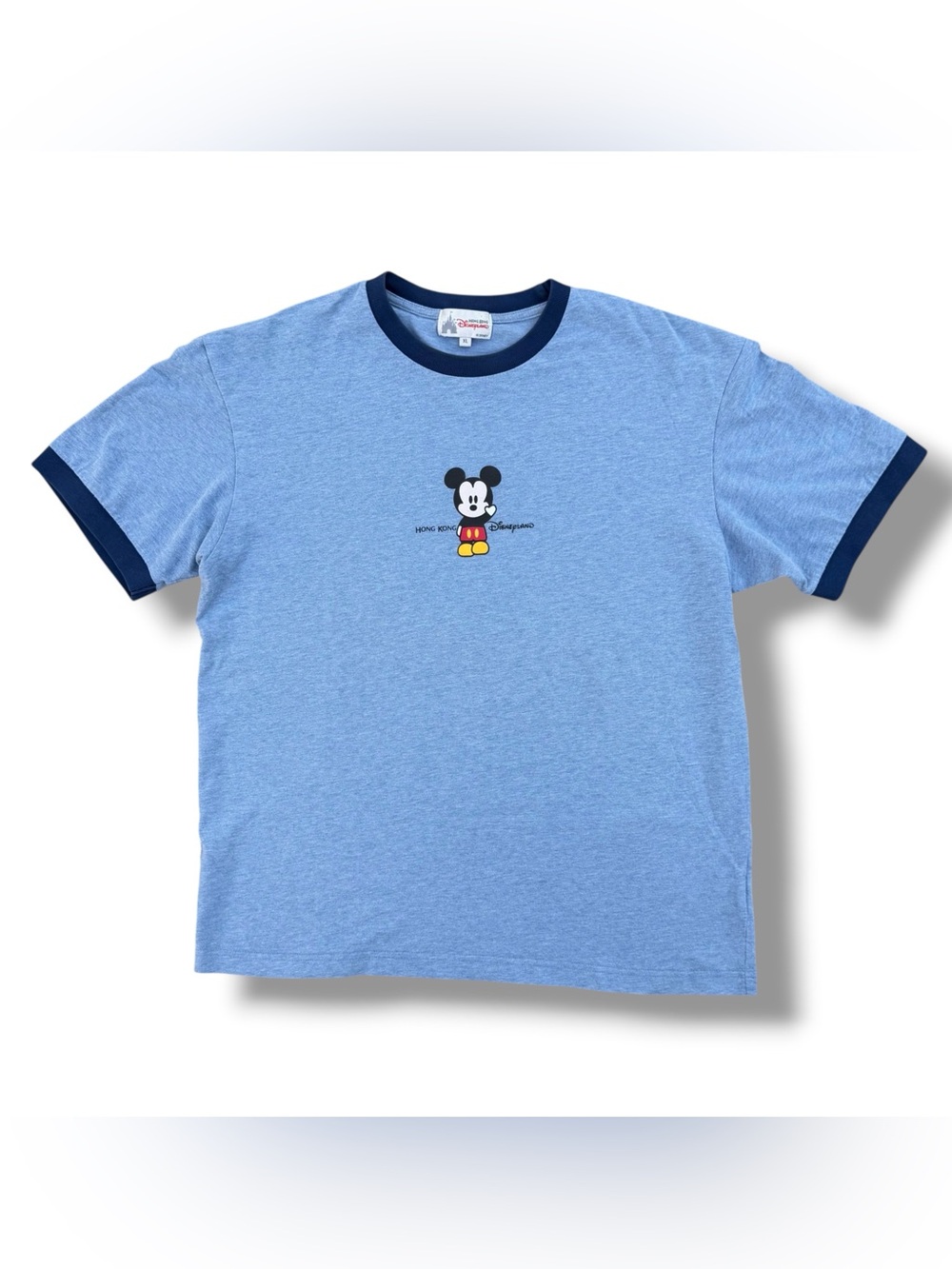 Vintage Disneyland Hong Kong Mickey Mouse Blue Ringer T-Shirt Size XL